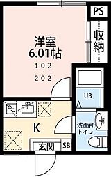 ＢＲＩＸ葛城 2階1Kの間取り