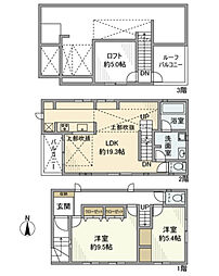 西武新宿線 上石神井駅 徒歩16分の賃貸一戸建て 1階2LDKの間取り