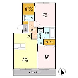 JR内房線 浜野駅 徒歩7分の賃貸アパート 1階2LDKの間取り