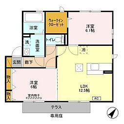 ボヌール 1階2LDKの間取り