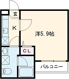 フォレストフロンティア 1階1Kの間取り