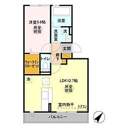 ベルハウスII 1階1LDKの間取り