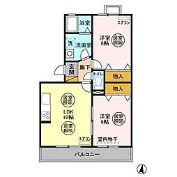 フォレストヒルズ　Ｂ 1階2LDKの間取り