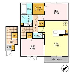 JR内房線 八幡宿駅 徒歩5分の賃貸アパート 2階2LDKの間取り