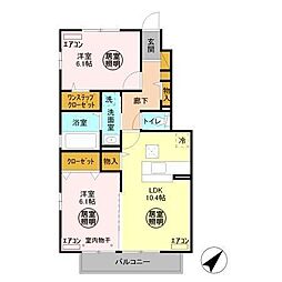 コリーヌ 1階2LDKの間取り