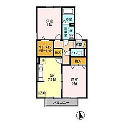ヒルサイドコート　五番館 2階2DKの間取り