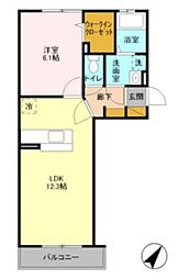 カーサ・ブリリオ 2階1LDKの間取り