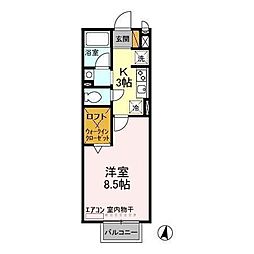 ヴェルデ都町 1Kの間取図画像