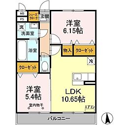 テラスガーデン 3階2LDKの間取り