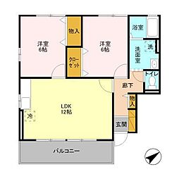 アンソレイエ 2階2LDKの間取り
