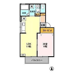 ビューテラスおゆみ野 1階1LDKの間取り