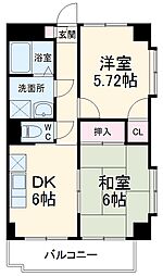 JR総武線 千葉駅 徒歩12分の賃貸マンション 2階2DKの間取り
