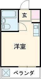 つくばハイツ2 2階ワンルームの間取り