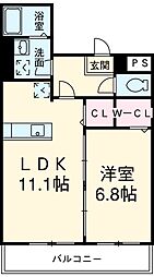 メイ アジュール登戸 3階1LDKの間取り