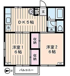 西武新宿線 鷺ノ宮駅 徒歩10分の賃貸アパート 2階2DKの間取り