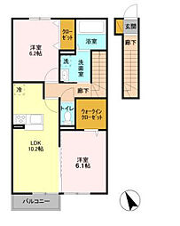 JR内房線 浜野駅 徒歩27分の賃貸アパート 2階2LDKの間取り