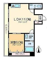 都営新宿線 森下駅 徒歩1分の賃貸マンション 2階1LDKの間取り