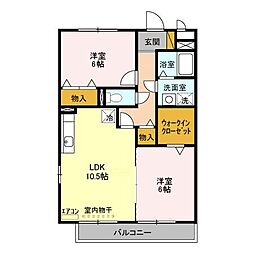 セジュール山の根 2階2LDKの間取り