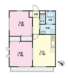 クレール 1階2DKの間取り