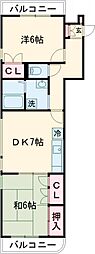 リバーコート 4階2DKの間取り