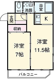 JR外房線 本千葉駅 徒歩6分の賃貸マンション 2階1LDKの間取り
