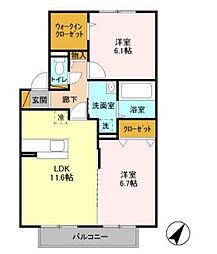 JR総武線 稲毛駅 バス15分 宮野木市営住宅下車 徒歩6分の賃貸アパート 1階2LDKの間取り
