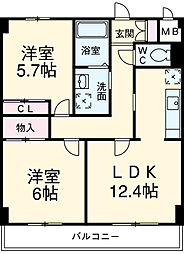 サンタモニカ 2階2LDKの間取り