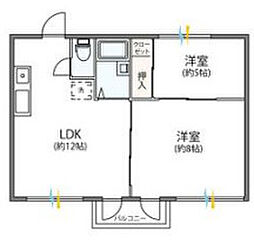 小田急小田原線 小田急相模原駅 徒歩8分の賃貸マンション 4階2LDKの間取り