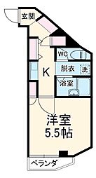クレセントくすのき台 2階1Kの間取り