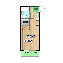 エスポワール12 2階1Kの間取り