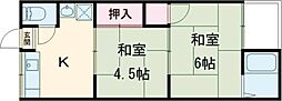 第一永井荘 2階2DKの間取り