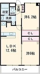 京王線 西調布駅 徒歩5分の賃貸マンション 1階2LDKの間取り