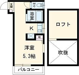 クライネスハイム国立 2階1Kの間取り