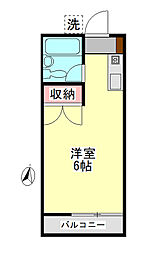 JR青梅線 中神駅 徒歩1分の賃貸アパート 2階ワンルームの間取り