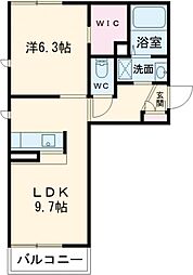 Ｒｉｖｅｒ　Ｗｉｎｄ　I 2階1LDKの間取り