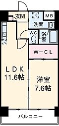 プライムコート立川 13階1LDKの間取り