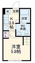 アールガーランド南台 2階1Kの間取り