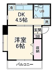 シャトレ東林間 2階1DKの間取り
