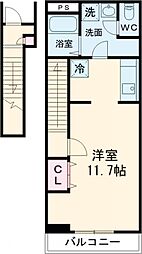 JR中央線 日野駅 徒歩11分の賃貸アパート 2階ワンルームの間取り