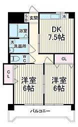 京王相模原線 京王稲田堤駅 徒歩7分の賃貸マンション 1階2DKの間取り