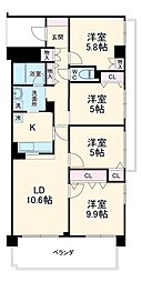 小田急江ノ島線 東林間駅 徒歩4分の賃貸マンション 5階4LDKの間取り