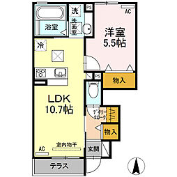 プランドールVII　B棟 1階1LDKの間取り