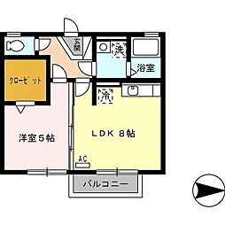 豊橋鉄道渥美線 高師駅 徒歩32分の賃貸アパート 2階1LDKの間取り
