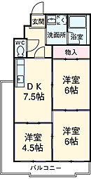 岩月ビルディング 6階3DKの間取り