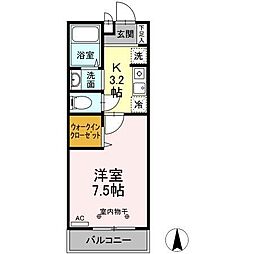 京王線 西調布駅 徒歩11分の賃貸アパート 1階1Kの間取り