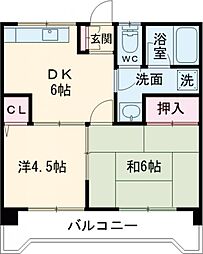 JR南武線 分倍河原駅 徒歩16分の賃貸マンション 2階2DKの間取り