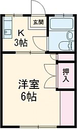 矢島ハイツ 2階1Kの間取り