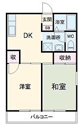 ベルハイムII 2階2DKの間取り