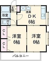 JR南武線 稲田堤駅 徒歩11分の賃貸アパート 2階2DKの間取り