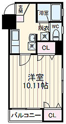 ヴェルファーレ彩 2階1Kの間取り